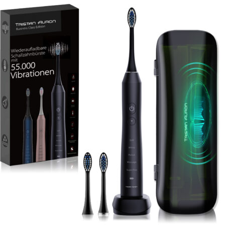Tristan Auron Schallzahnbürste Business Class mit UV Case + 2 Bürstenköpfe (schwarz)
