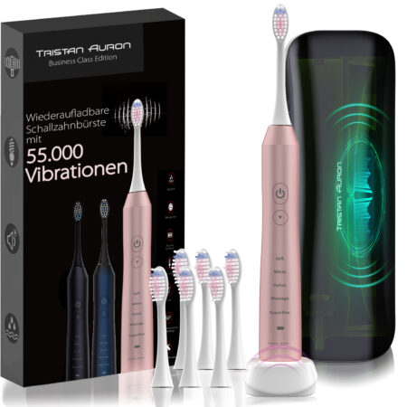 Tristan Auron Schallzahnbürste Business Class mit UV Reiseetui + 6 Bürstenköpfe (pink)