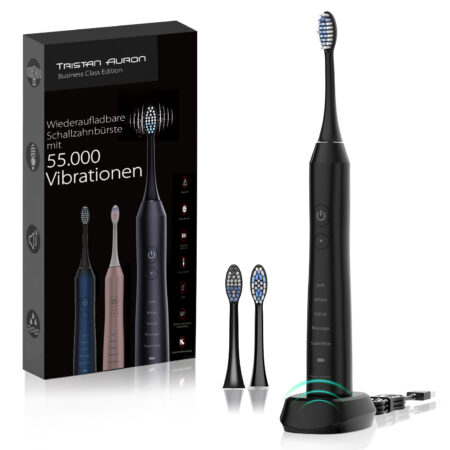 Tristan Auron Schallzahnbürste Business Class mit 2 Bürstenköpfe (schwarz)
