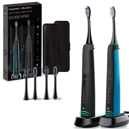 Tristan Auron Schallzahnbürste Sonicmaster Doppelpack mit 4 Aufsätze (blau/schwarz)