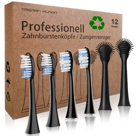 Tristan Auron 4x Bürstenköpfe medium und 2x Zungenreiniger schwarz