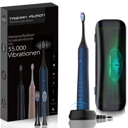 Tristan Auron Schallzahnbürste Business Class mit UV Reiseetui + 2 Bürstenköpfe (blau)