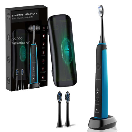 Tristan Auron Schallzahnbürste Sonicmaster mit UV Reiseetui + 2 Bürstenköpfe (Blau)