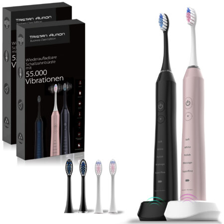 Tristan Auron Schallzahnbürste Business Class Doppelpack mit 4 Aufsätze (pink/schwarz)