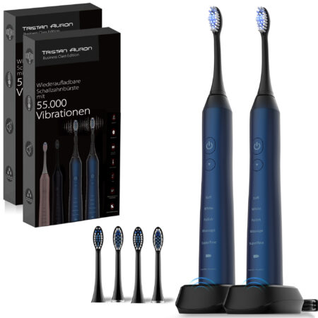 Tristan Auron Schallzahnbürste Business Class Doppelpack mit 4 Aufsätze (blau)