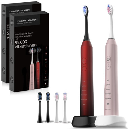 Tristan Auron Schallzahnbürste Business Class Doppelpack mit 4 Aufsätze Business Class (rot/pink)