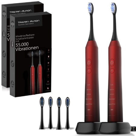 Tristan Auron Schallzahnbürste Business Class Doppelpack mit 4 Bürstenköpfe Business Class (rot)