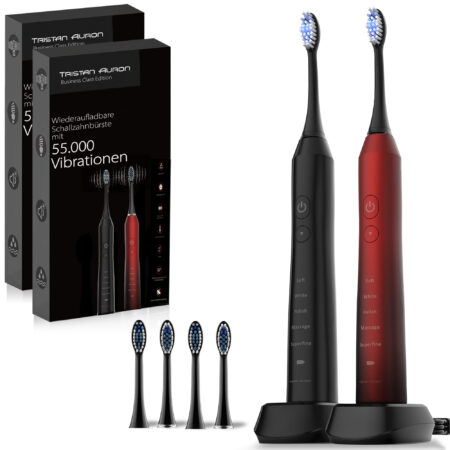 Tristan Auron Schallzahnbürste Business Class Doppelpack mit 4 Aufsätze Business Class (rot/schwarz)